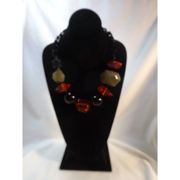 SUPER CHUNKY Lucite Assymetric Stones Chain Back NECKLACE Adjustable 22" - Picture 2 of 8